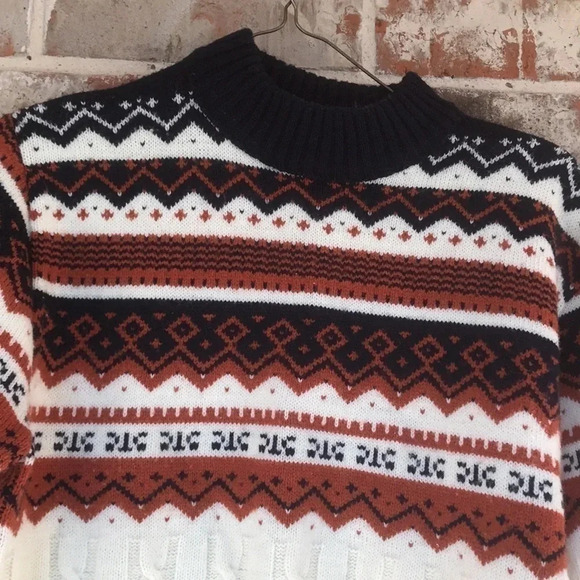 Thane Vintage Cable Patterned Stripes Crew Neck Ski Sweater - Picture 2 of 4